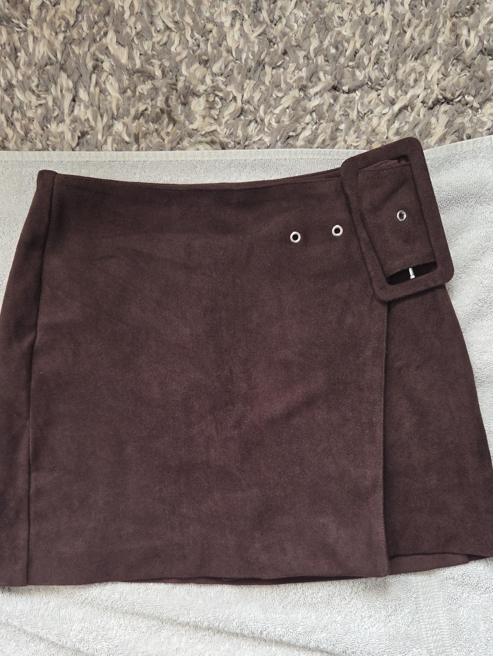 Zara Brown Suede-Look Mini Skirt with Buckle Detail